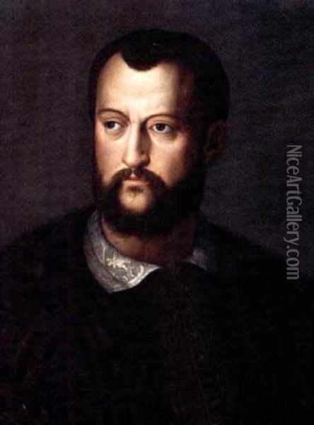 Portrait Of Cosimo I De Medici (1519-1594), Head And Shoulders, Wearing A Fur-lined Brown Embroidered Cloak Oil Painting -  Bronzino