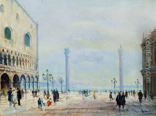 Piazza San Marco In Venice Oil Painting - Otto Hammel