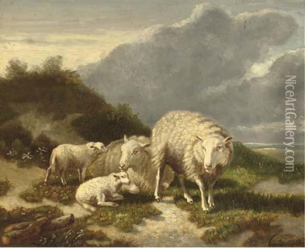 Sheep In The Dunes Oil Painting - Cornelis van Leemputten