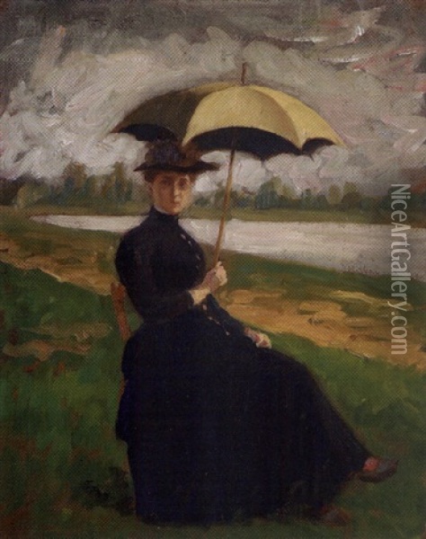 Femme A L'ombrelle, Mme Bouvet Oil Painting - Henry Bouvet