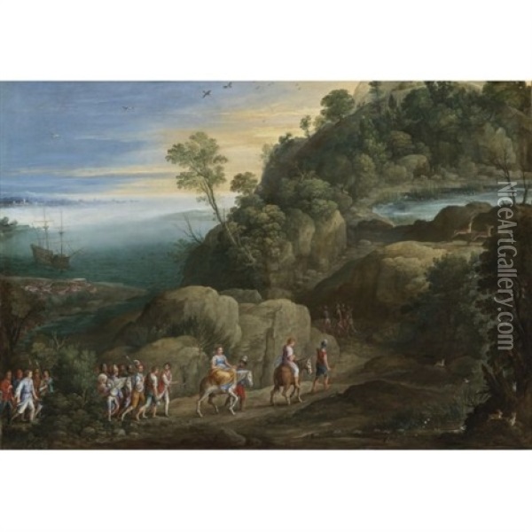 An Extensive Landscape With Scenes From The Historiae Aethiopica Oil Painting - Paul Bril
