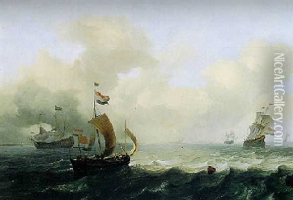Marine Scene With Ships On Choppy Seas Oil Painting - Ludolf Backhuysen the Elder