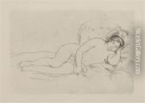Femme Nue Couchee (tournee A Droite) Oil Painting - Pierre Auguste Renoir