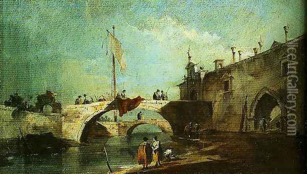 Caprice with Brighs over a Canal Oil Painting - Francesco Guardi