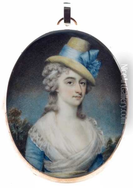 Portrait Miniature Of A Lady Oil Painting - John Phillip R.A.