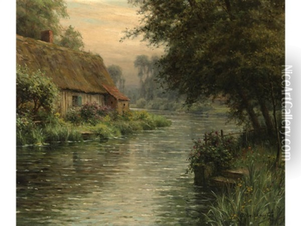Cottage Along The River Oil Painting - Louis Aston Knight