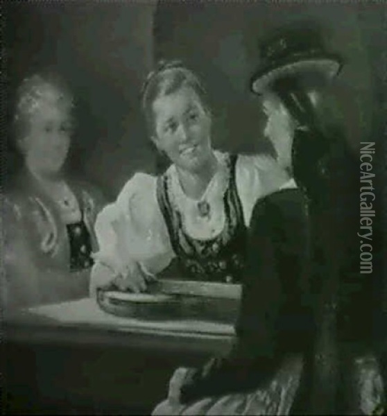 Die Zitherspielerin Oil Painting - Wilhelm Funk