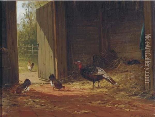 Turkey With Chickens In The Stable Oil Painting - Marinus Adrianus Ii Koekkoek
