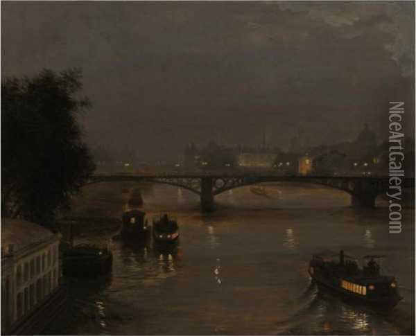 A Night On The Seine Oil Painting - Luigi Loir