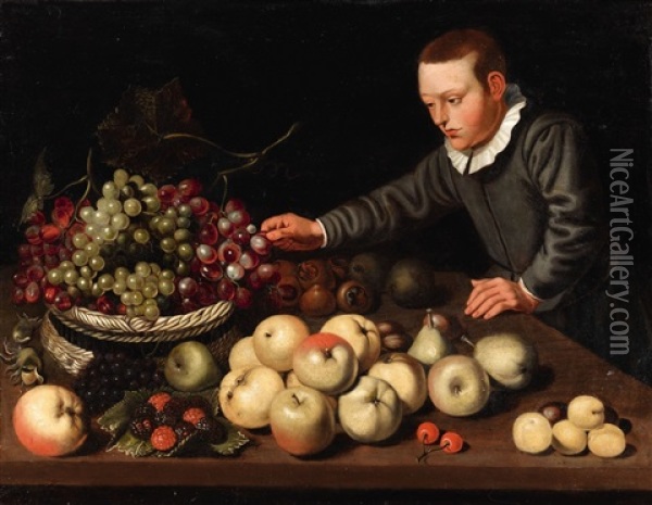 A Fruit Still Life With A Boy Oil Painting - Floris Gerritsz. van Schooten