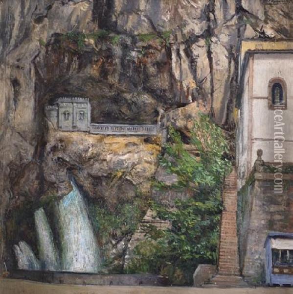 Cueva De Covadonga (espana) Oil Painting - Francisco Romano Guillemin