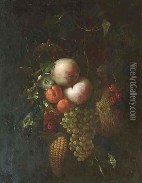 Peaches, grapes on the vine Oil Painting - Ernst Stuven