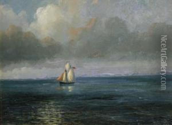 Vessel In Full Sail Off The Jersey Coast Oil Painting - Philip John Ouless