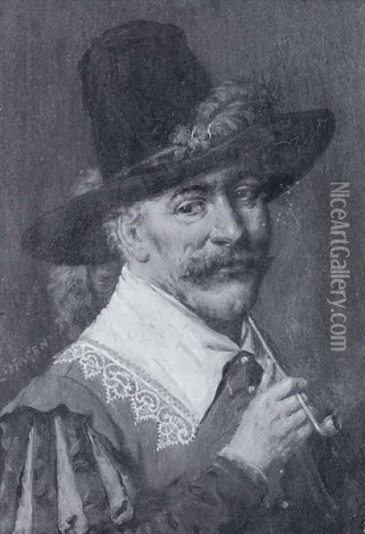 A Quiet Smoke - Cavalier With A Pipe Oil Painting - Eduard van Hagen