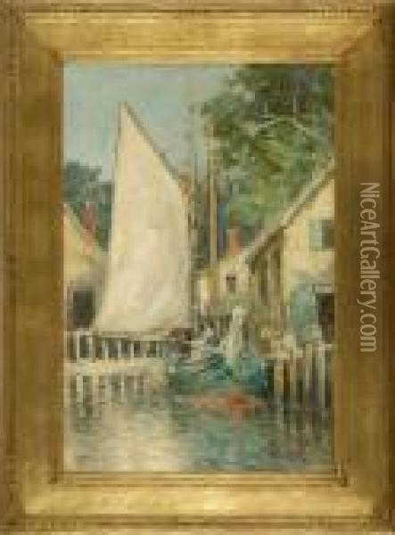 Provincetown Dock Scene Oil Painting - Arthur Vidal Diehl