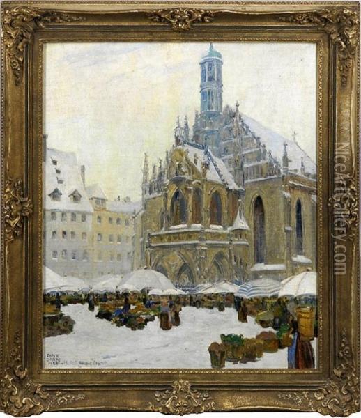 Markt Vor Der Verschneiten Frauenkirche In Nurnberg Oil Painting - Ernst Dorn