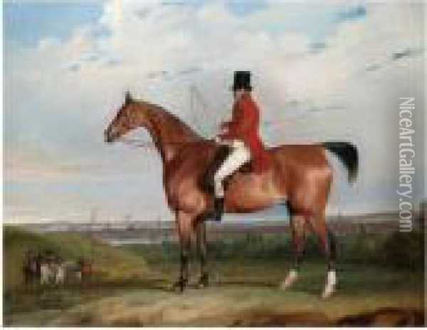 William Bolton Aspinall With The
 Hooton, Cheshire Foxhounds, The River Mersey And Liverpool Beyond Oil Painting - Thomas Weaver