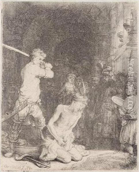 The Beheading Of St John The Baptist (b., Holl.92; H.171; Bb.40-b) Oil Painting - Rembrandt Van Rijn