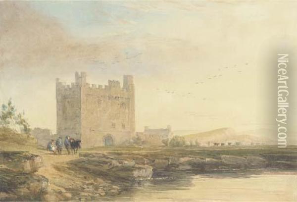An Old Border Castle Oil Painting - David I Cox
