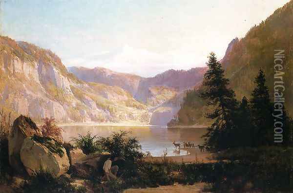 Mountain Lake Oil Painting - Thomas Hill