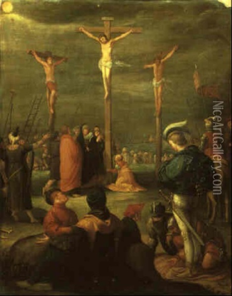 The Crucifixion With The Soldier Casting Lots Oil Painting - Karel van Mander the Elder