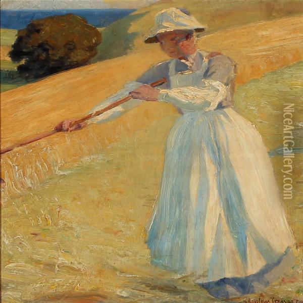 Woman In The Field Oil Painting - Luplau Janssen