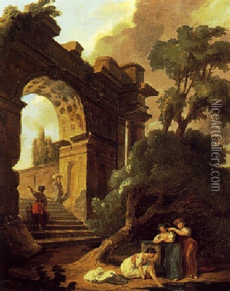 Lavanderas En Un Paisaje Con Ruinas Oil Painting - Theophile Emmanuel Duverger