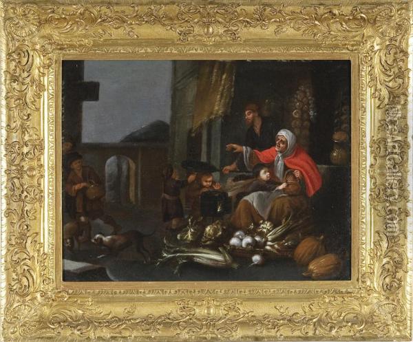 Venditrice Di Ortaggi (l'inverno) Oil Painting - Pier Francesco Cittadini Il Milanese