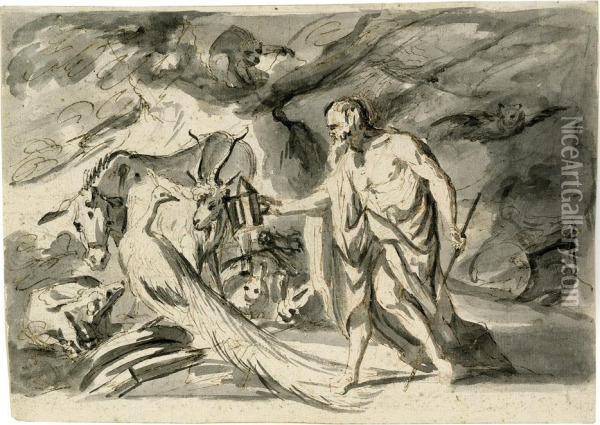 Diogenes Sucht Den Menschen Oil Painting - Johann Heinrich Schonfeld