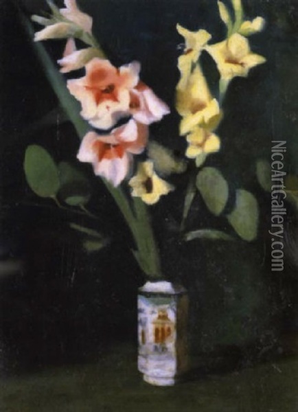 Gum Leaves And Gladiola Oil Painting - Clarice Marjoribanks Beckett