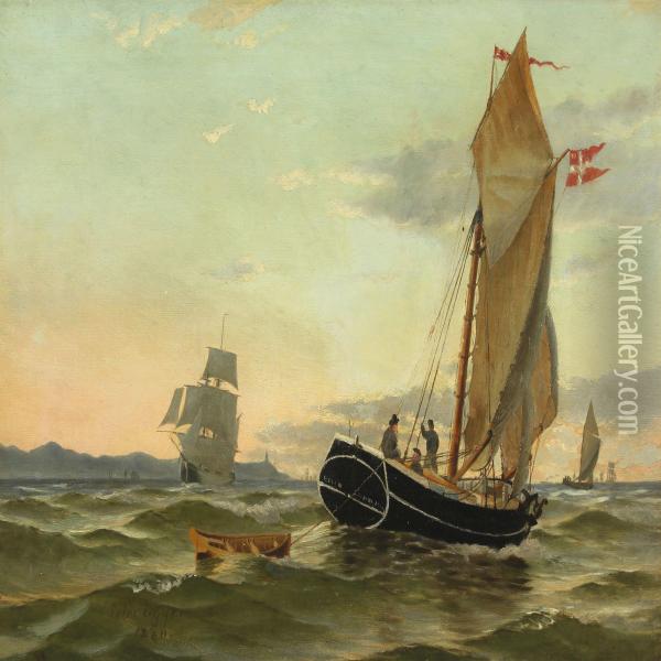 Seascape With Sailing Ships At Sea Oil Painting - Johan Peter Eggers
