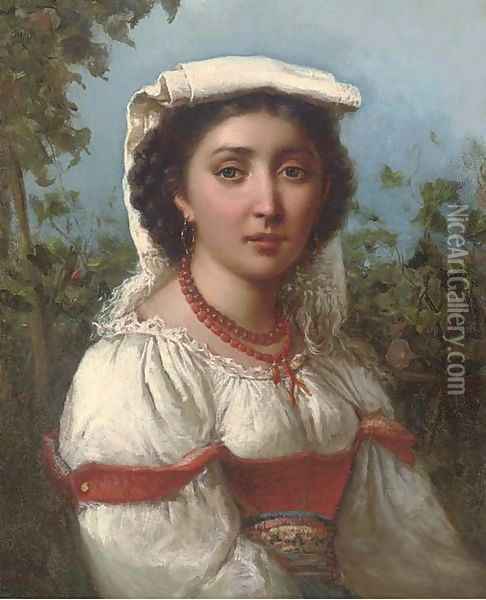 Portrait of a Neapolitan girl Oil Painting - Domenico Morelli
