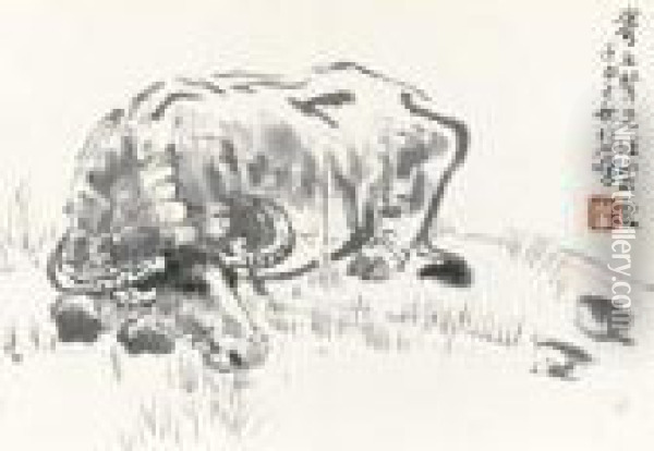 Resting Buffalo Oil Painting - Xu Beihong