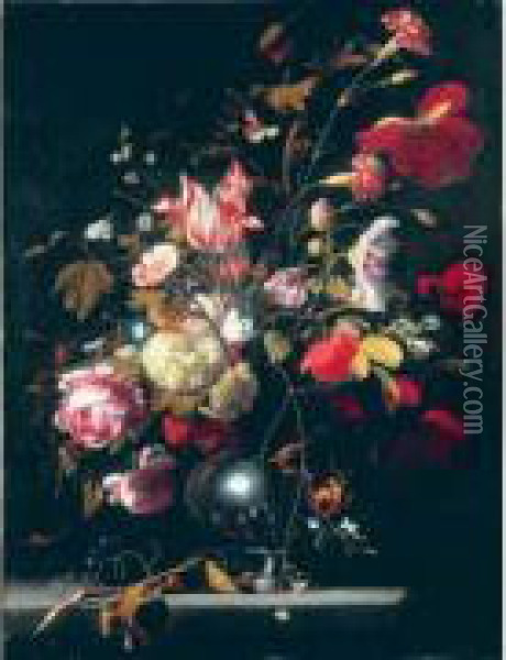 Nature Morte Au Bouquet De Fleurs Dans Un Vase D'etain Oil Painting - Simon Pietersz. Verelst