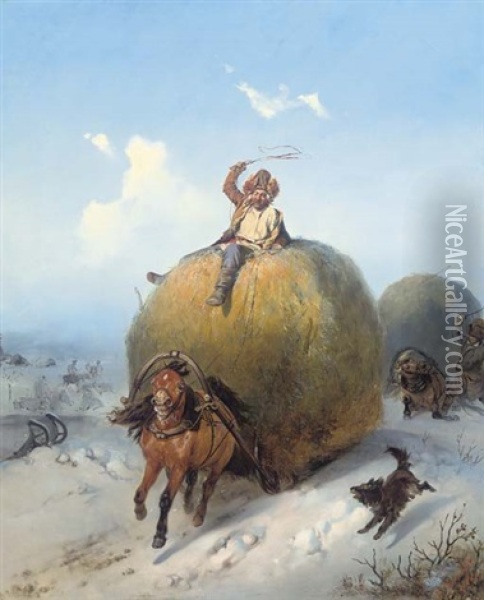 Haywagons On The Move Oil Painting - Konstantin Nikolaevich Filippov
