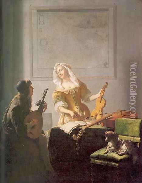 The Music Lesson 1671 Oil Painting - Jacob Ochtervelt