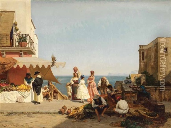 Markttag Am Golf Von Neapel Oil Painting - Jules Ruinart De Brinant