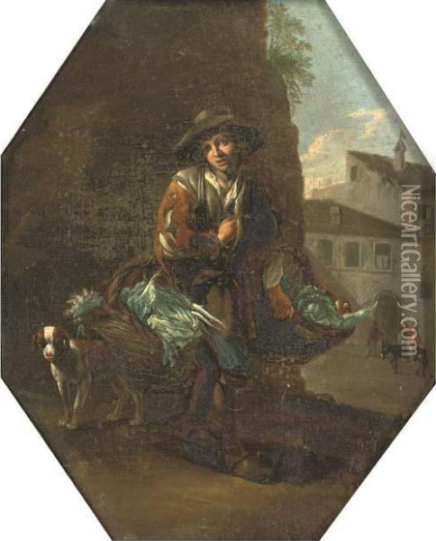 A Vegetable Seller With His Dog Oil Painting - Michelangelo Cerqouzzi