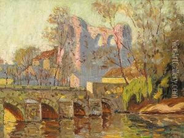 A Bridge Across A River Oil Painting - Elliot Bouton Torrey