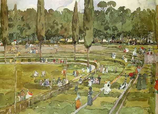 The racecourse (Piazza Siena Gardens Borghese, Rome) Oil Painting - Maurice Brazil Prendergast