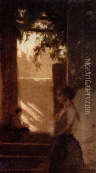 A Pensive Moment Oil Painting - Silvestro Lega
