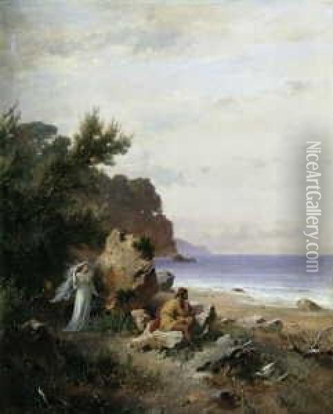 Odysseus Bei Der Nymphe Kalypso Auf Der Insel Ogygia. Oil Painting - Heinrich Dreber