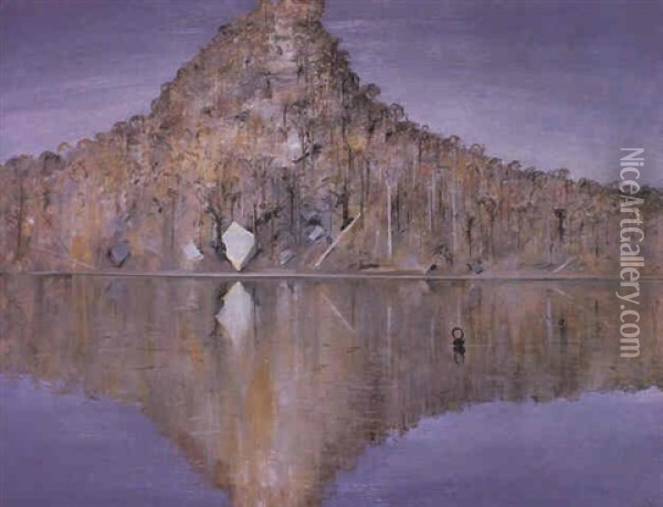 Black Swan On Shoalhaven River Oil Painting - Arthur Merric Boyd