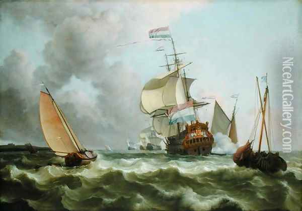 The Warship Hollandia in Full Sail Oil Painting - Ludolf Backhuysen