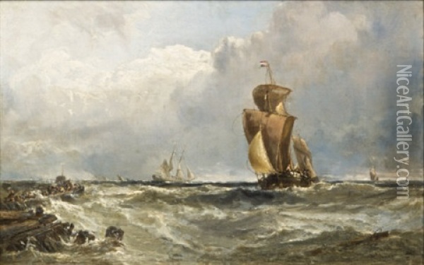 Lugger Entering Calais Harbour Oil Painting - Edwin Hayes