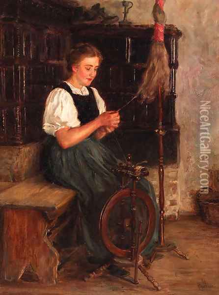A spinning German peasant woman Oil Painting - Wilhelm Hasemann