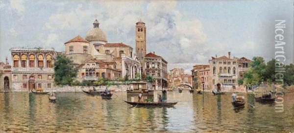 Il Canal Grande Verso Santa Lucia E Il Ponte Delle Guglie Oil Painting - Antonio Reyna Manescau