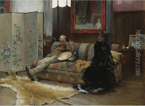 Bouderie (gustave Courtois In His Studio) Oil Painting - Pascal-Adolphe-Jean Dagnan-Bouveret