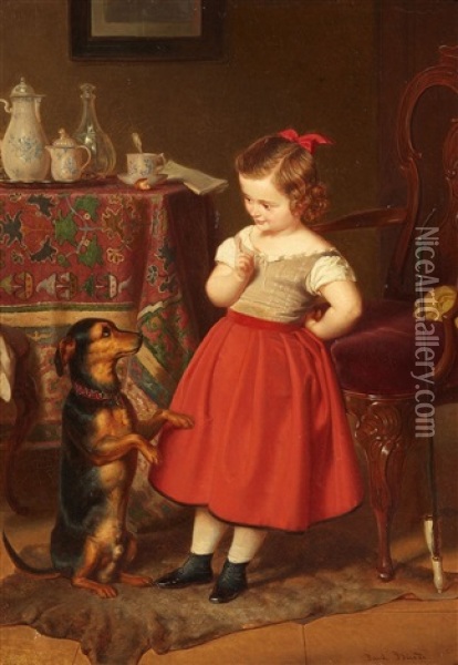 Girl With A Dog Oil Painting - Paul Burde