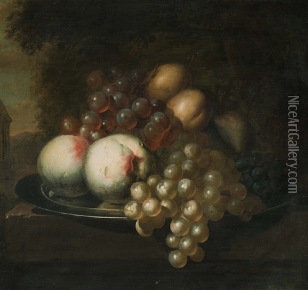 Stilleben Mit Trauben Und Pfirsichen Oil Painting - Jacoba Maria van Nickele